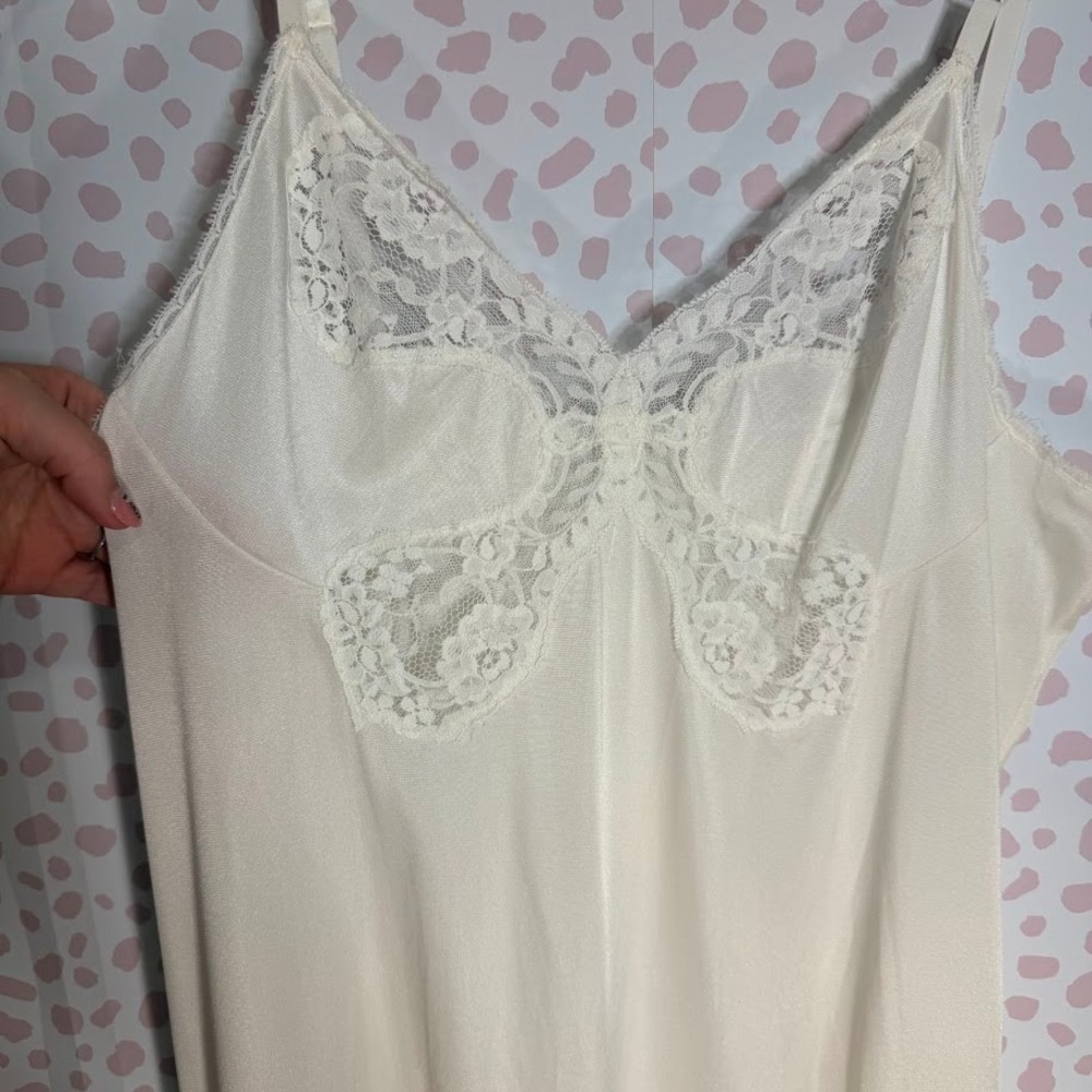 Vintage JC Penney White Lace Trim Full Nightie Babydoll Slip Dress Size 38 M - Picture 2 of 7